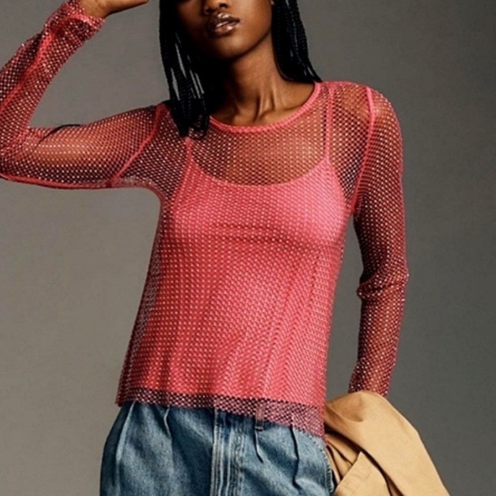 Anthropologie Sunday in Brooklyn mesh sparkle top